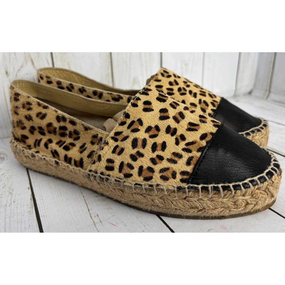 Aldo Leopard Calf Hair Espadrille Flats Black Cap Toe Women 7.5 EUR 38